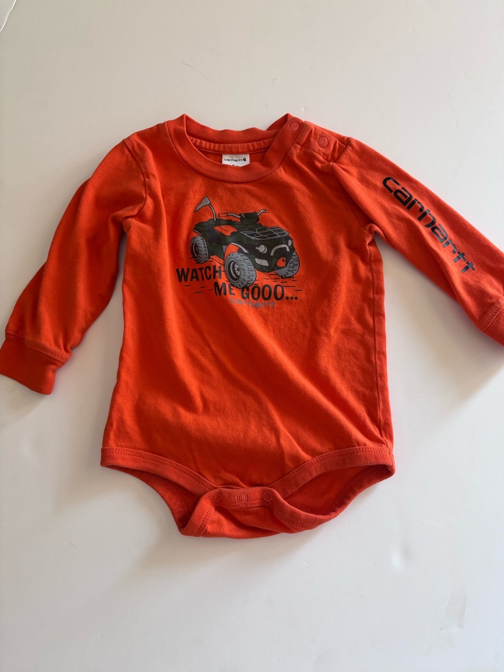 CARHARTT Baby Boy Long-Sleeve Bodysuit Onesie Orange Infant Size 9 Months